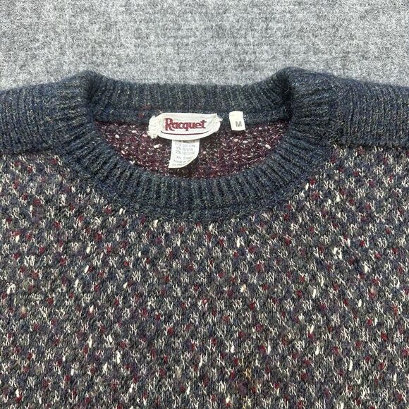 Vintage Racquet Men's Sweater Medium Gray Made in Italy Angora Wool Grandpacore - Picture 2 of 13